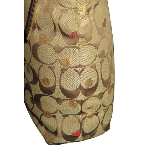 Coach Classic Laura Secret Admirer Jacquard Signature Hearts Dots Tote & Charm - Picture 3 of 13